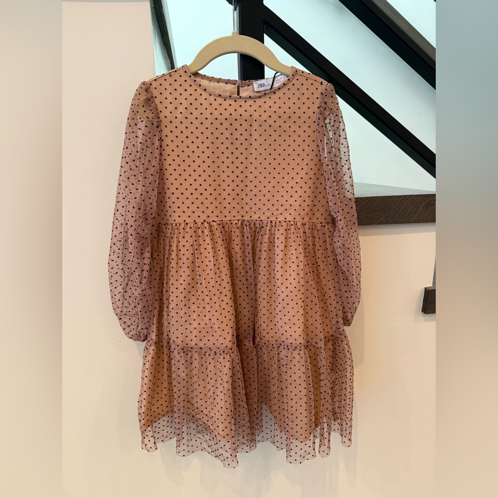 Zara Mauve Polka Dot Tiered Dress